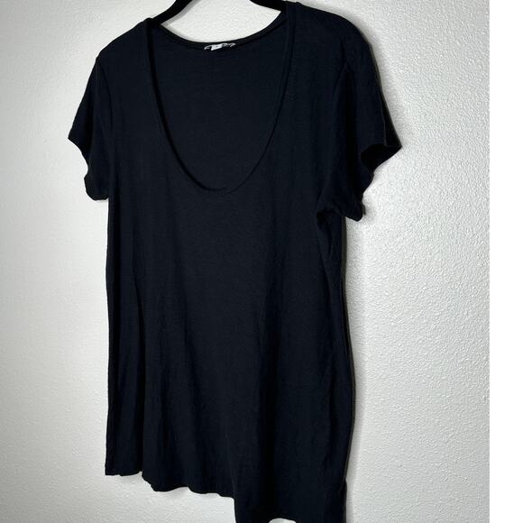 James Perse Black Deep V Round Neck Slub Tee Shirt Cap Sleeve Top 3 / L - Picture 2 of 9